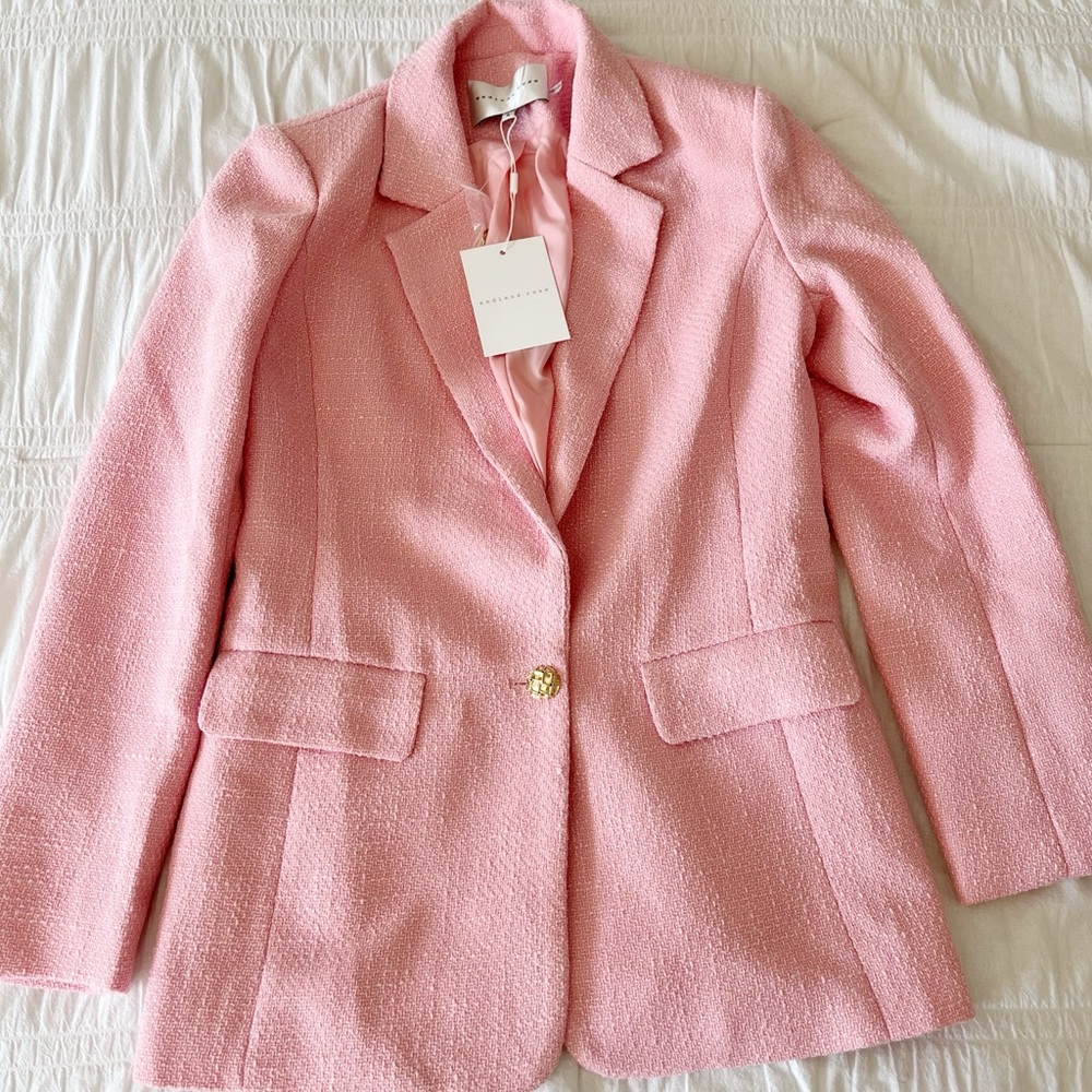 NWT SAKS Endless Rose Tweed Single Breast Blazer Pink Size Small - Picture 6 of 12